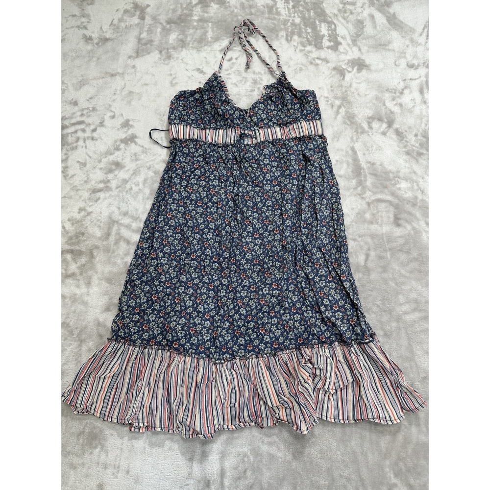 H&M Girls Dress Size 10 Blue Floral Sleeveless Flare Tie Off Straps EUC